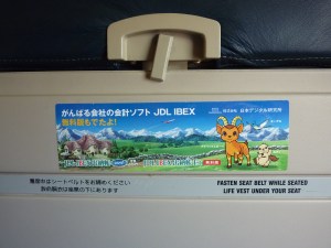 Sign on the back of the seat in front of us.